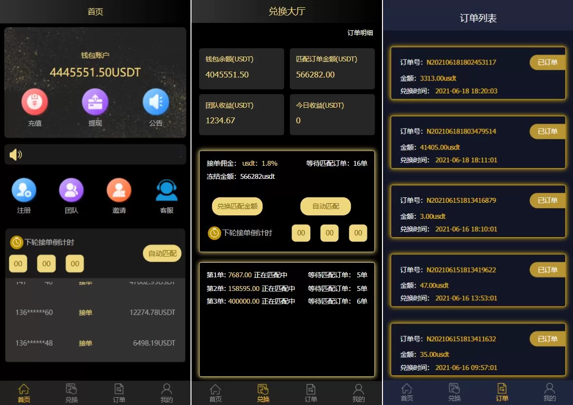 二开版USDT抢单系统 - 自动匹配订单，USDT跑分系统，高效安全的数字货币交易解决方案 - 海外源码商-海外源码商