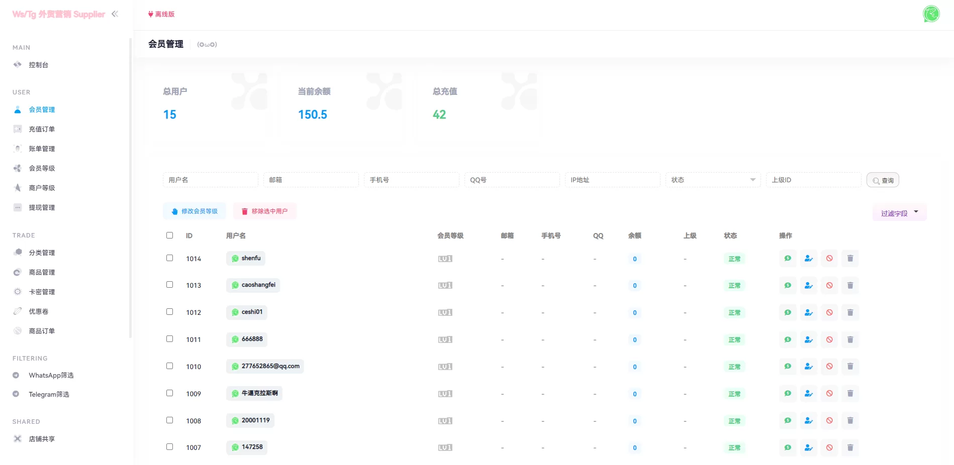 图片[8]-WhatsApp筛选工具 - 外贸营销利器，支持Ws/Tg、Supplier、推特、FB、谷歌号与小火箭Channel账号管理 - 海外源码商-海外源码商