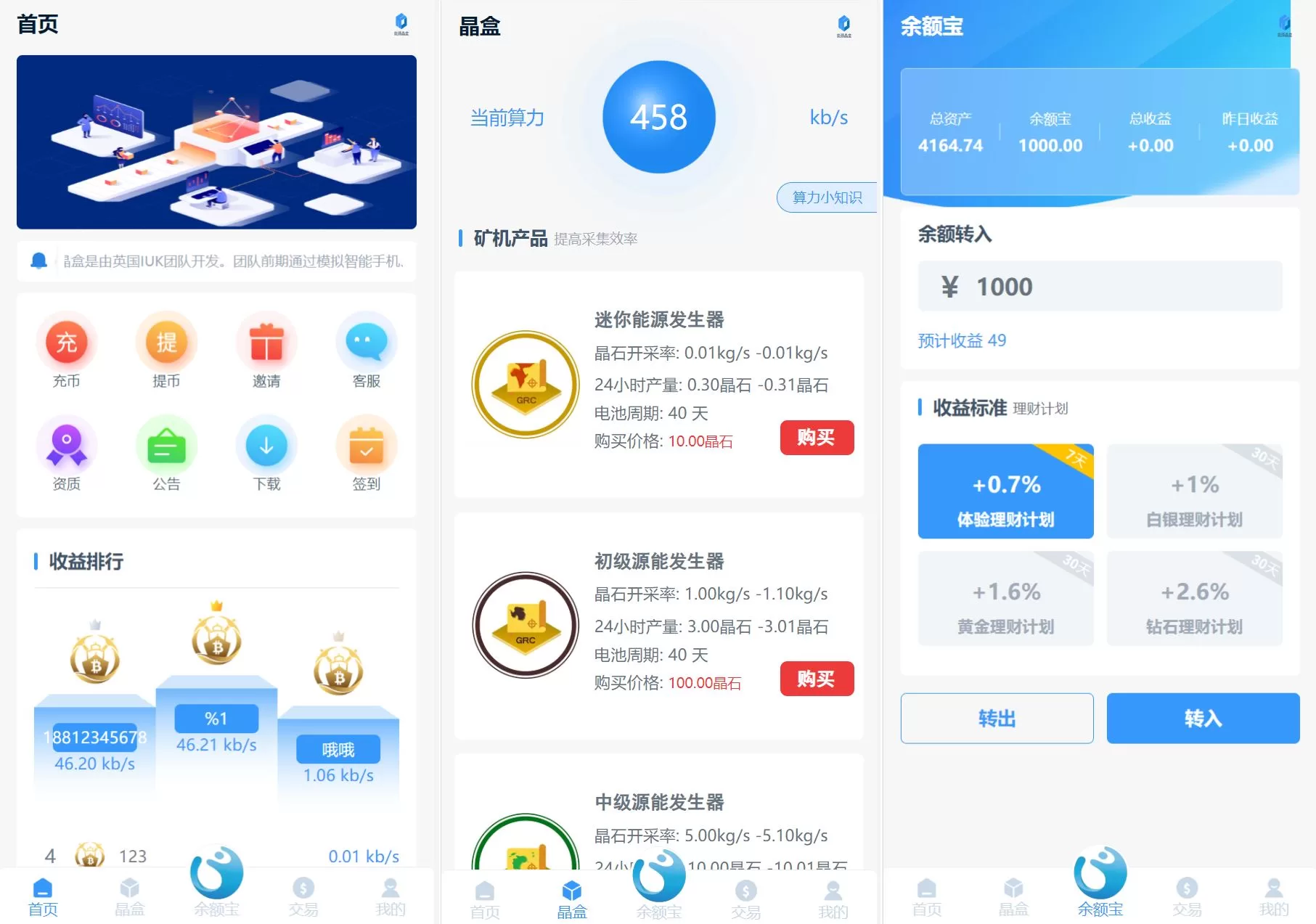 全新UI矿机系统源码——区块链云算力矿机+余额宝理财+虚拟币交易市场 - 海外源码商-海外源码商
