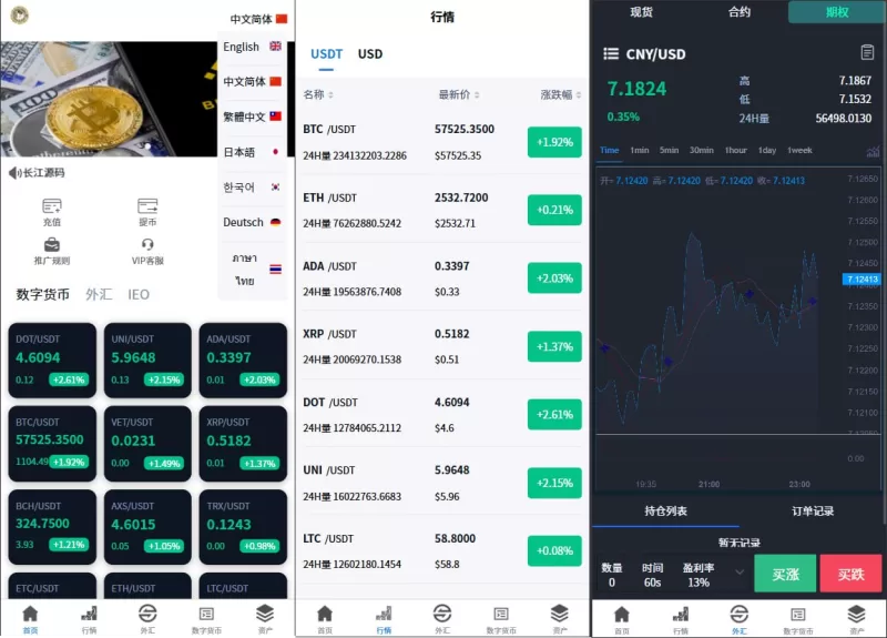 多语言交易所系统%虚拟币外汇交易所源码%期权合约交易-海外源码商