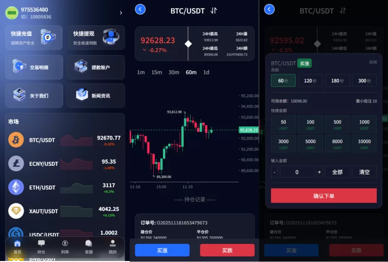 新版海外微盘系统%多语言微交易%虚拟币秒合约%时间盘-海外源码商